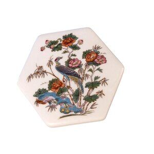 Wedgwood 1971 Trinket Box Kutani Crane Floral Hexagon Lidded 3 Inches Bone China